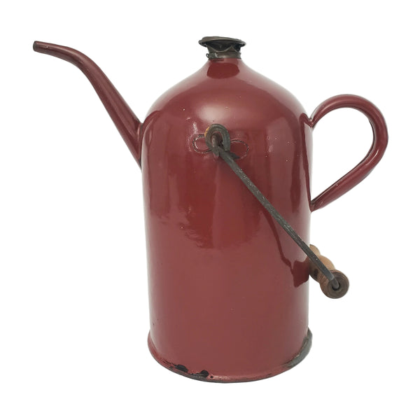 Antique Enamelware Kerosene Fuel Pouring Jug Brick Red 3 Quart