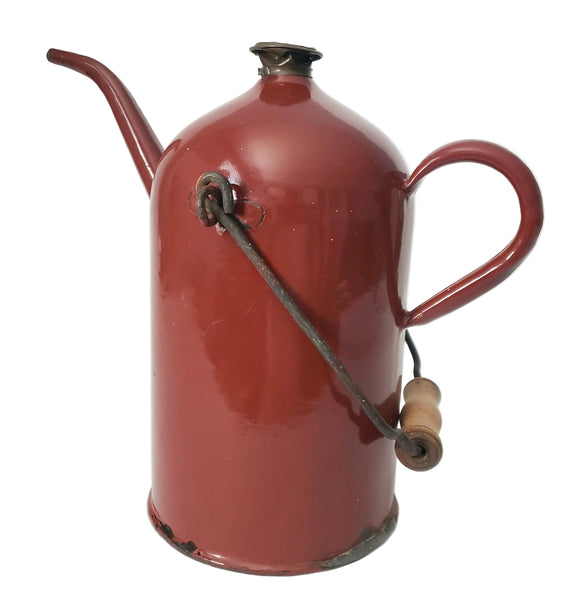 Antique Enamelware Kerosene Fuel Pouring Jug Brick Red 3 Quart