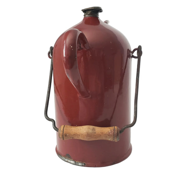 Antique Enamelware Kerosene Fuel Pouring Jug Brick Red 3 Quart