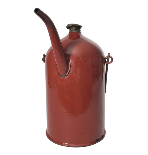 Antique Enamelware Kerosene Fuel Pouring Jug Brick Red 3 Quart