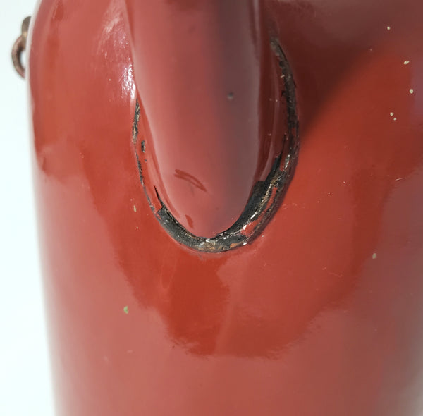 Antique Enamelware Kerosene Fuel Pouring Jug Brick Red 3 Quart