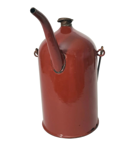 Antique Enamelware Kerosene Fuel Pouring Jug Brick Red 3 Quart