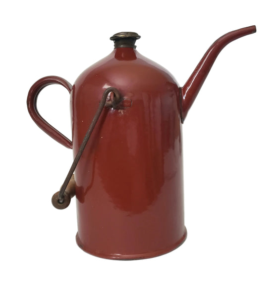 Antique Enamelware Kerosene Fuel Pouring Jug Brick Red 3 Quart