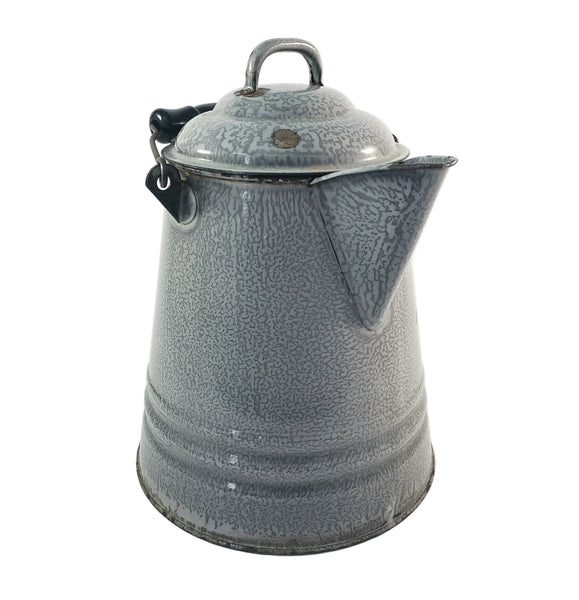Antique Gray Enamelware Chuckwagon Cowboy Coffee Pot 1 Gallon