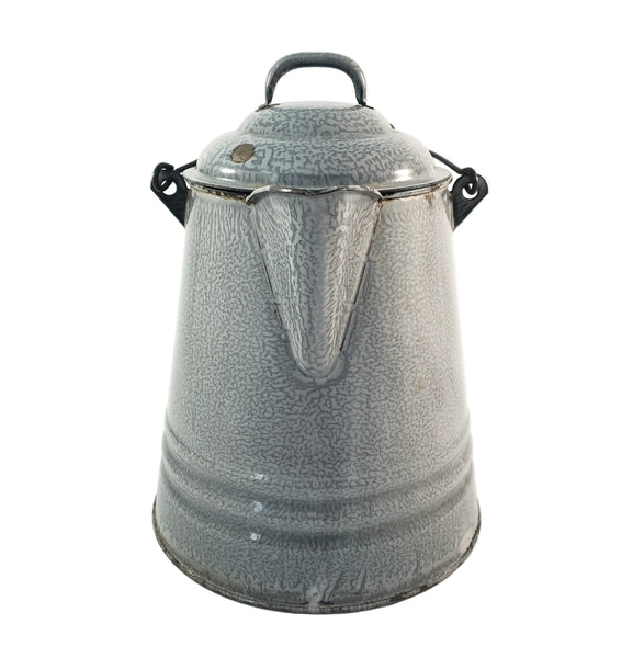 Antique Gray Enamelware Chuckwagon Cowboy Coffee Pot 1 Gallon