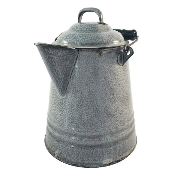 Antique Gray Enamelware Chuckwagon Cowboy Coffee Pot 1 Gallon