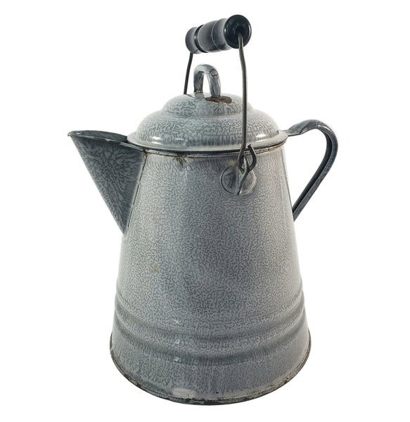 Antique Gray Enamelware Chuckwagon Cowboy Coffee Pot 1 Gallon