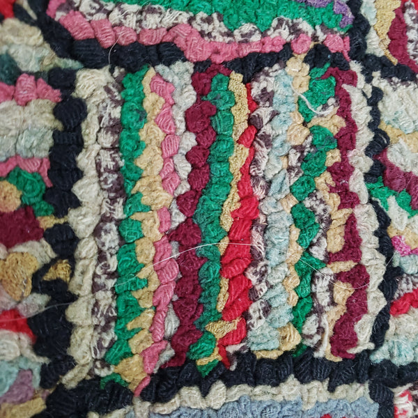 Vintage Folk Art American Hand-Hooked Rug Geometric and Floral Cottagecore Décor