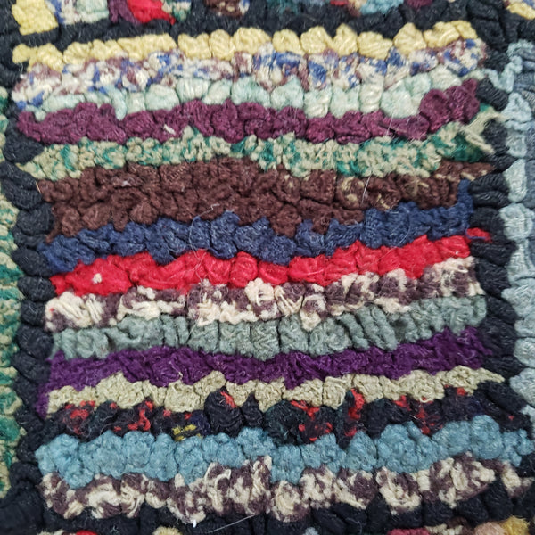 Vintage Folk Art American Hand-Hooked Rug Geometric and Floral Cottagecore Décor