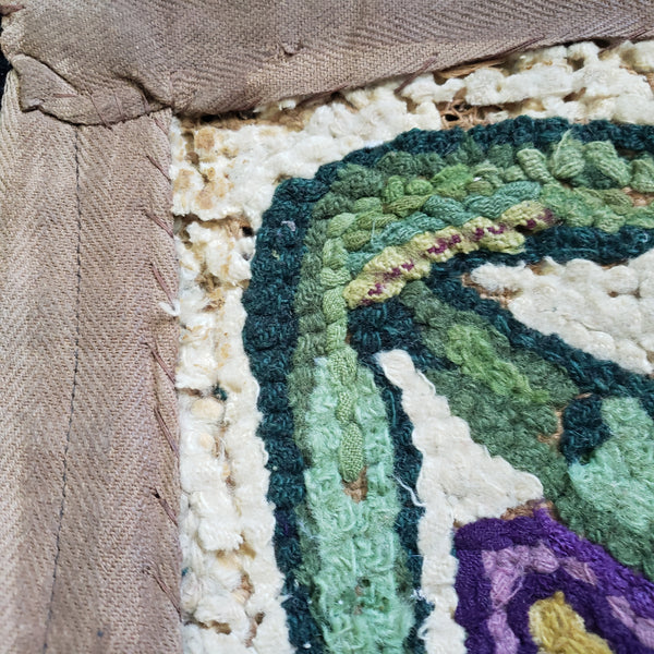 Vintage Folk Art American Hand-Hooked Rug Geometric and Floral Cottagecore Décor