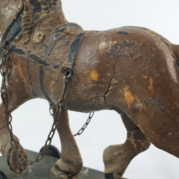 Old LINEOL Germany Composition Draft Horse Toy on Wheels 1930s