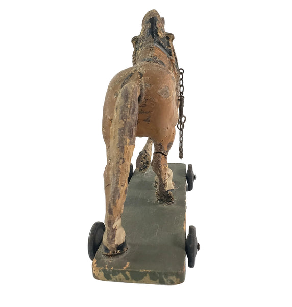 Old LINEOL Germany Composition Draft Horse Toy on Wheels 1930s