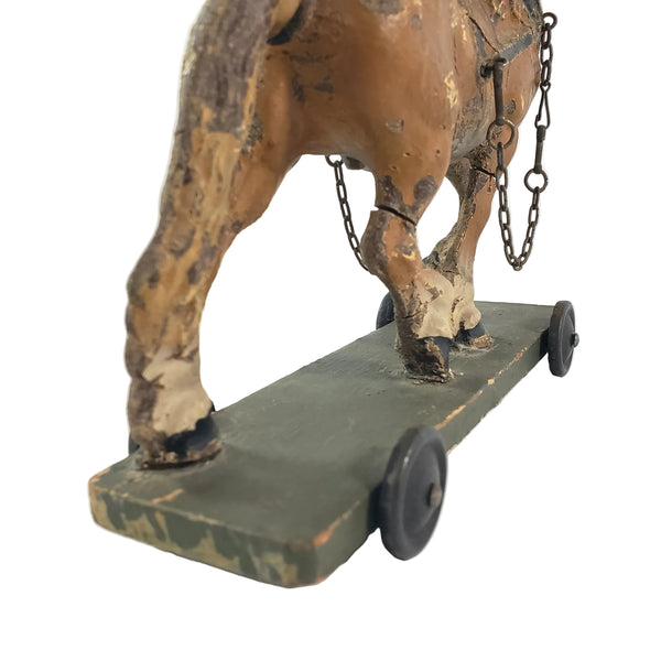 Old LINEOL Germany Composition Draft Horse Toy on Wheels 1930s