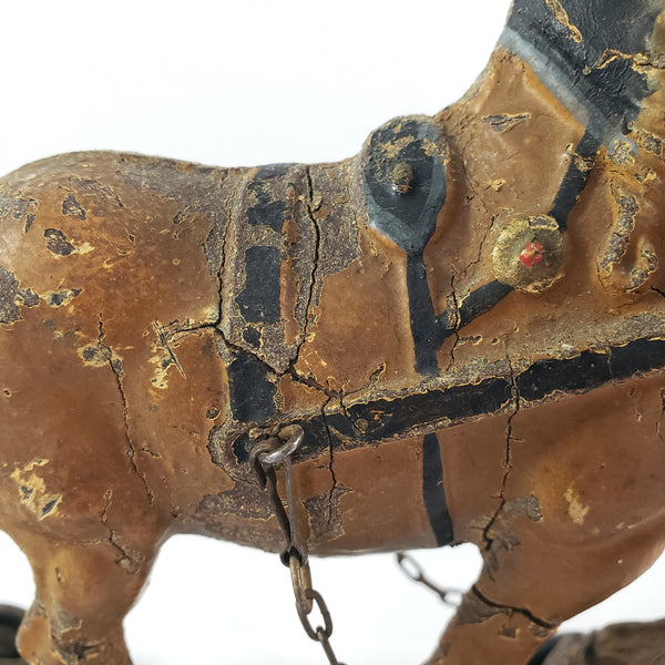 Old LINEOL Germany Composition Draft Horse Toy on Wheels 1930s