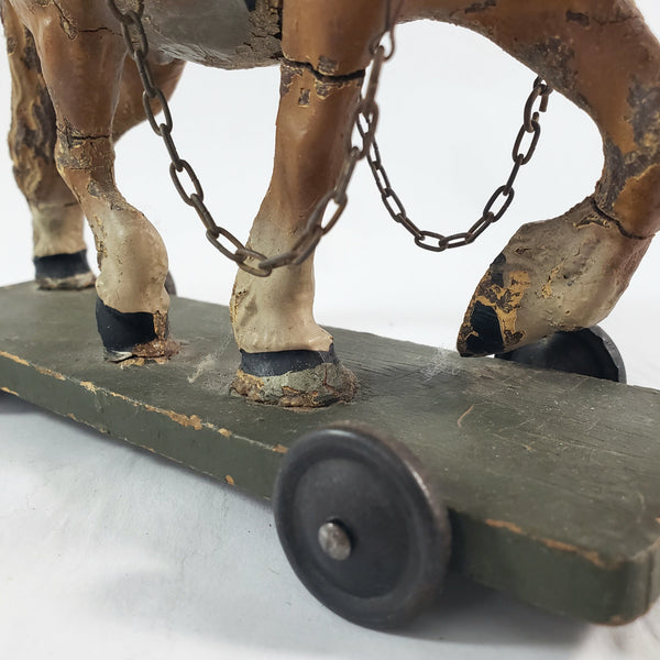 Old LINEOL Germany Composition Draft Horse Toy on Wheels 1930s