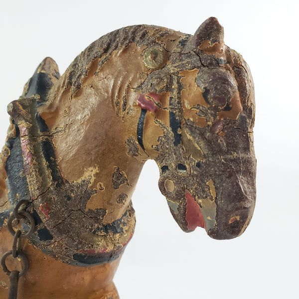 Old LINEOL Germany Composition Draft Horse Toy on Wheels 1930s