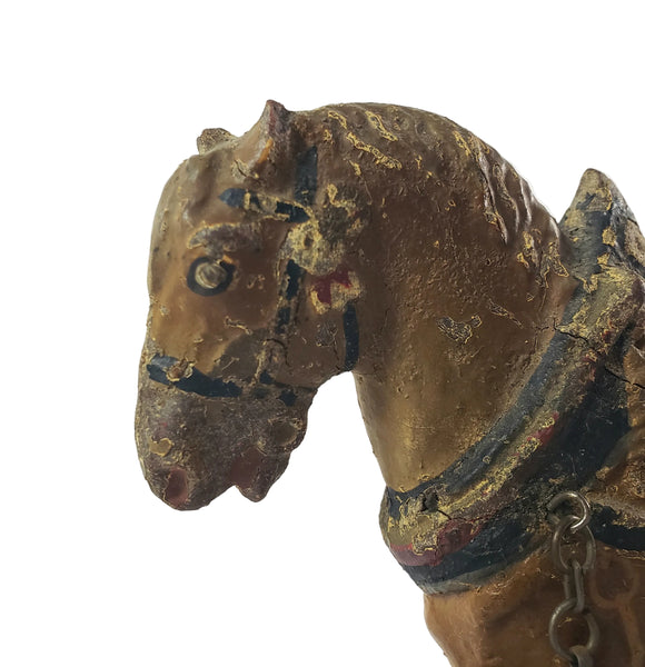 Old LINEOL Germany Composition Draft Horse Toy on Wheels 1930s