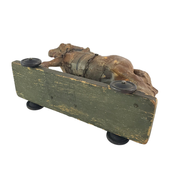 Old LINEOL Germany Composition Draft Horse Toy on Wheels 1930s