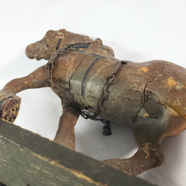 Old LINEOL Germany Composition Draft Horse Toy on Wheels 1930s