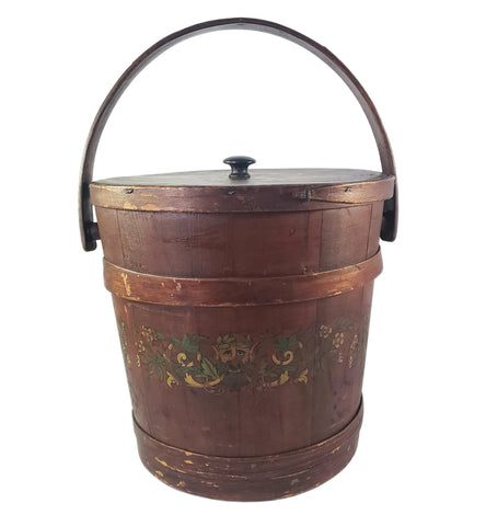 Vintage Large Painted Wooden Firkin Sugar Storage Bucket 13" Primitive Americana