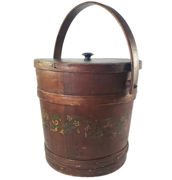 Vintage Large Painted Wooden Firkin Sugar Storage Bucket 13" Primitive Americana