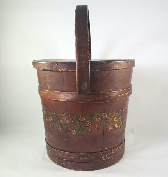 Vintage Large Painted Wooden Firkin Sugar Storage Bucket 13" Primitive Americana