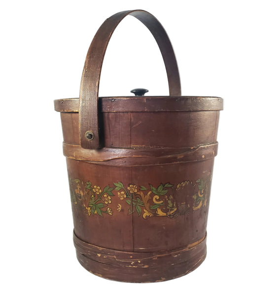 Vintage Large Painted Wooden Firkin Sugar Storage Bucket 13" Primitive Americana