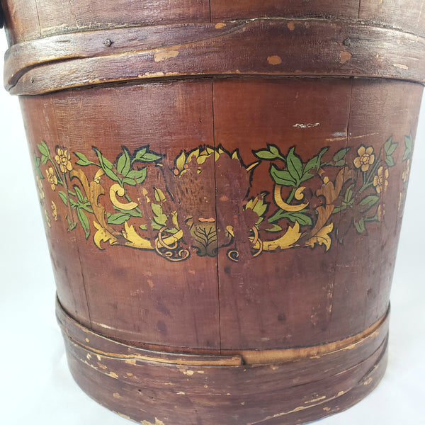 Vintage Large Painted Wooden Firkin Sugar Storage Bucket 13" Primitive Americana