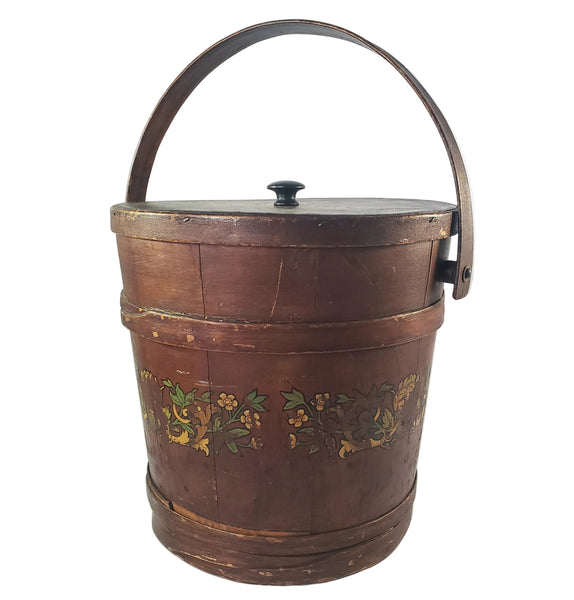 Vintage Large Painted Wooden Firkin Sugar Storage Bucket 13" Primitive Americana