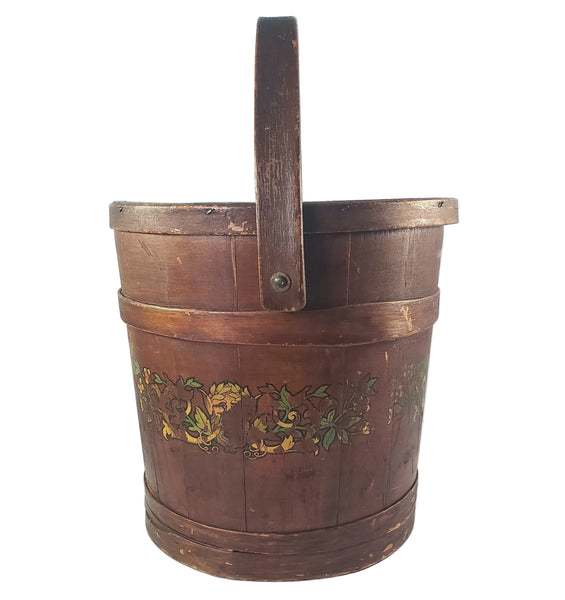 Vintage Large Painted Wooden Firkin Sugar Storage Bucket 13" Primitive Americana