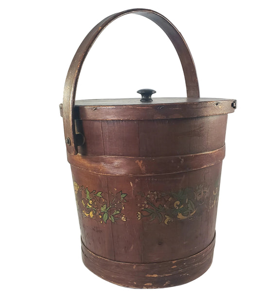Vintage Large Painted Wooden Firkin Sugar Storage Bucket 13" Primitive Americana