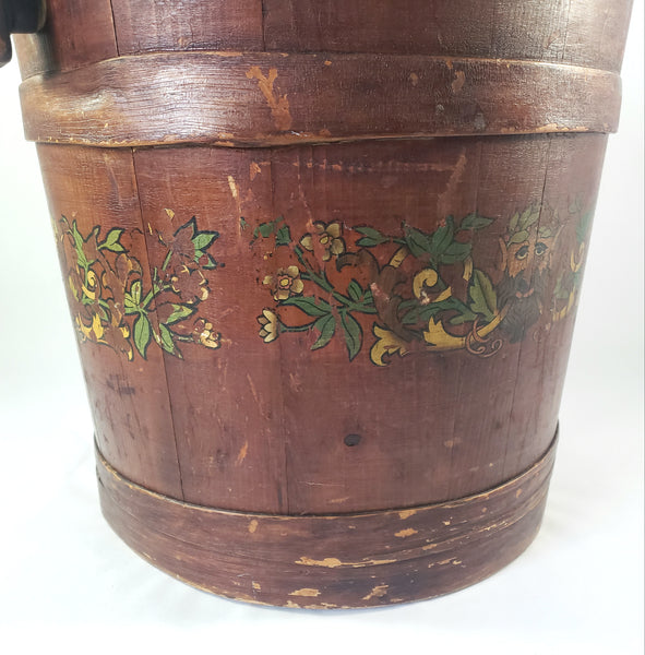 Vintage Large Painted Wooden Firkin Sugar Storage Bucket 13" Primitive Americana