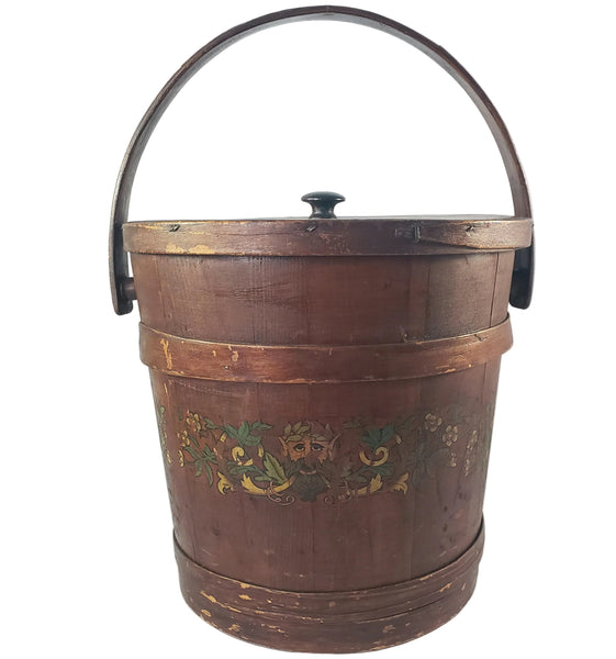 Vintage Large Painted Wooden Firkin Sugar Storage Bucket 13" Primitive Americana