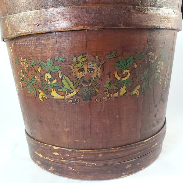 Vintage Large Painted Wooden Firkin Sugar Storage Bucket 13" Primitive Americana