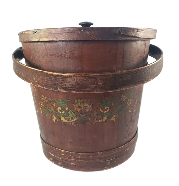 Vintage Large Painted Wooden Firkin Sugar Storage Bucket 13" Primitive Americana
