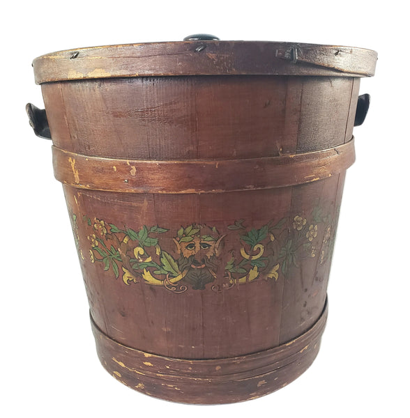 Vintage Large Painted Wooden Firkin Sugar Storage Bucket 13" Primitive Americana