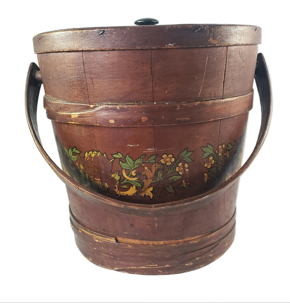 Vintage Large Painted Wooden Firkin Sugar Storage Bucket 13" Primitive Americana