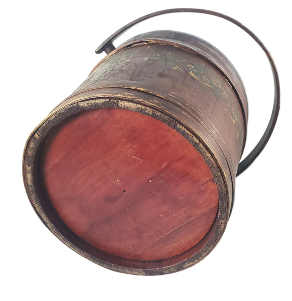 Vintage Large Painted Wooden Firkin Sugar Storage Bucket 13" Primitive Americana