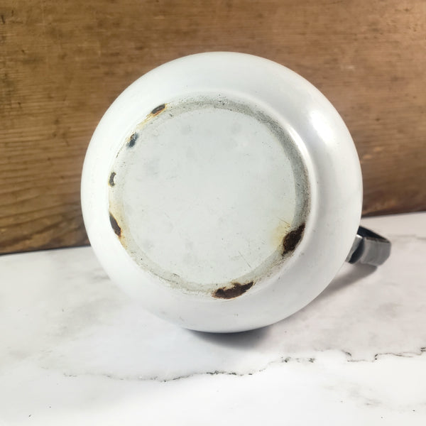 Antique White Enamelware Milk Pitcher Black Trim Farmhouse Cottage Decor