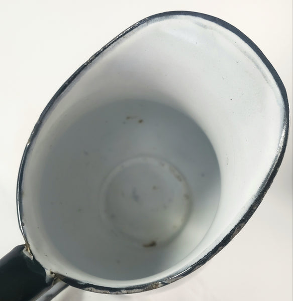 Antique White Enamelware Milk Pitcher Black Trim Farmhouse Cottage Decor
