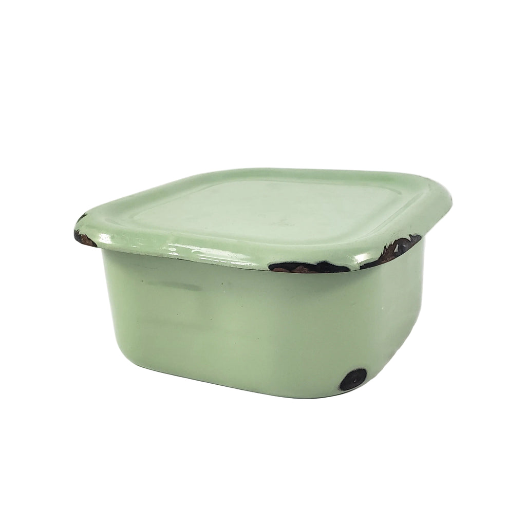 Vintage Seafoam Green Enamelware Square Storage Container Refrigerator Box