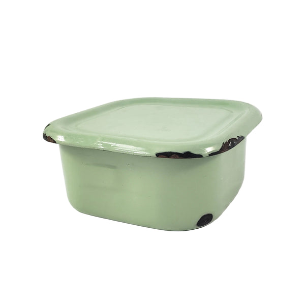 Vintage Seafoam Green Enamelware Square Storage Container Refrigerator Box