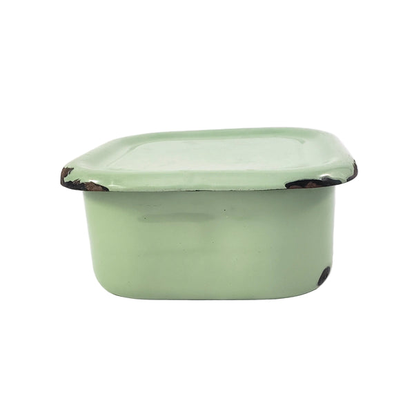 Vintage Seafoam Green Enamelware Square Storage Container Refrigerator Box