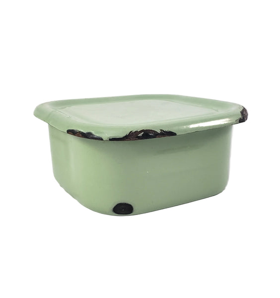 Vintage Seafoam Green Enamelware Square Storage Container Refrigerator Box