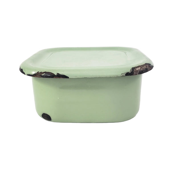 Vintage Seafoam Green Enamelware Square Storage Container Refrigerator Box