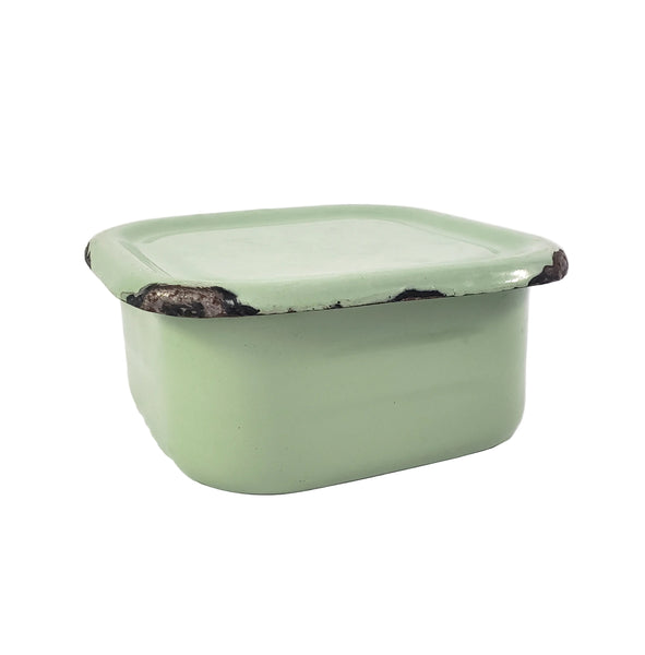 Vintage Seafoam Green Enamelware Square Storage Container Refrigerator Box