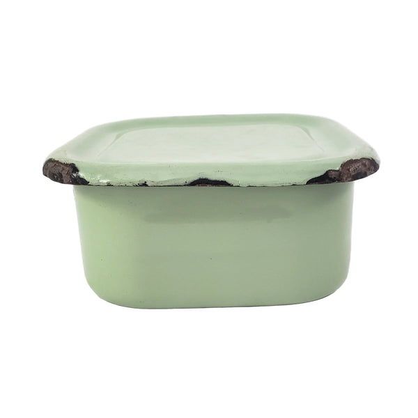 Vintage Seafoam Green Enamelware Square Storage Container Refrigerator Box