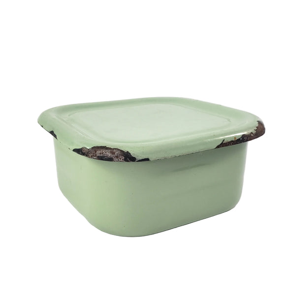 Vintage Seafoam Green Enamelware Square Storage Container Refrigerator Box