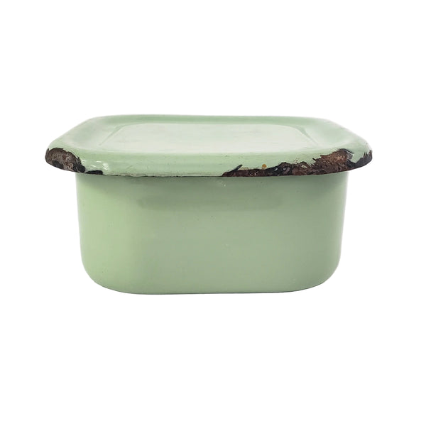 Vintage Seafoam Green Enamelware Square Storage Container Refrigerator Box