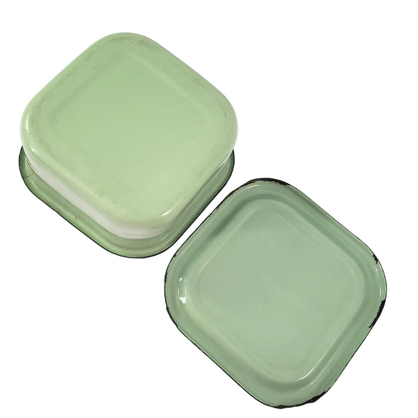 Vintage Seafoam Green Enamelware Square Storage Container Refrigerator Box